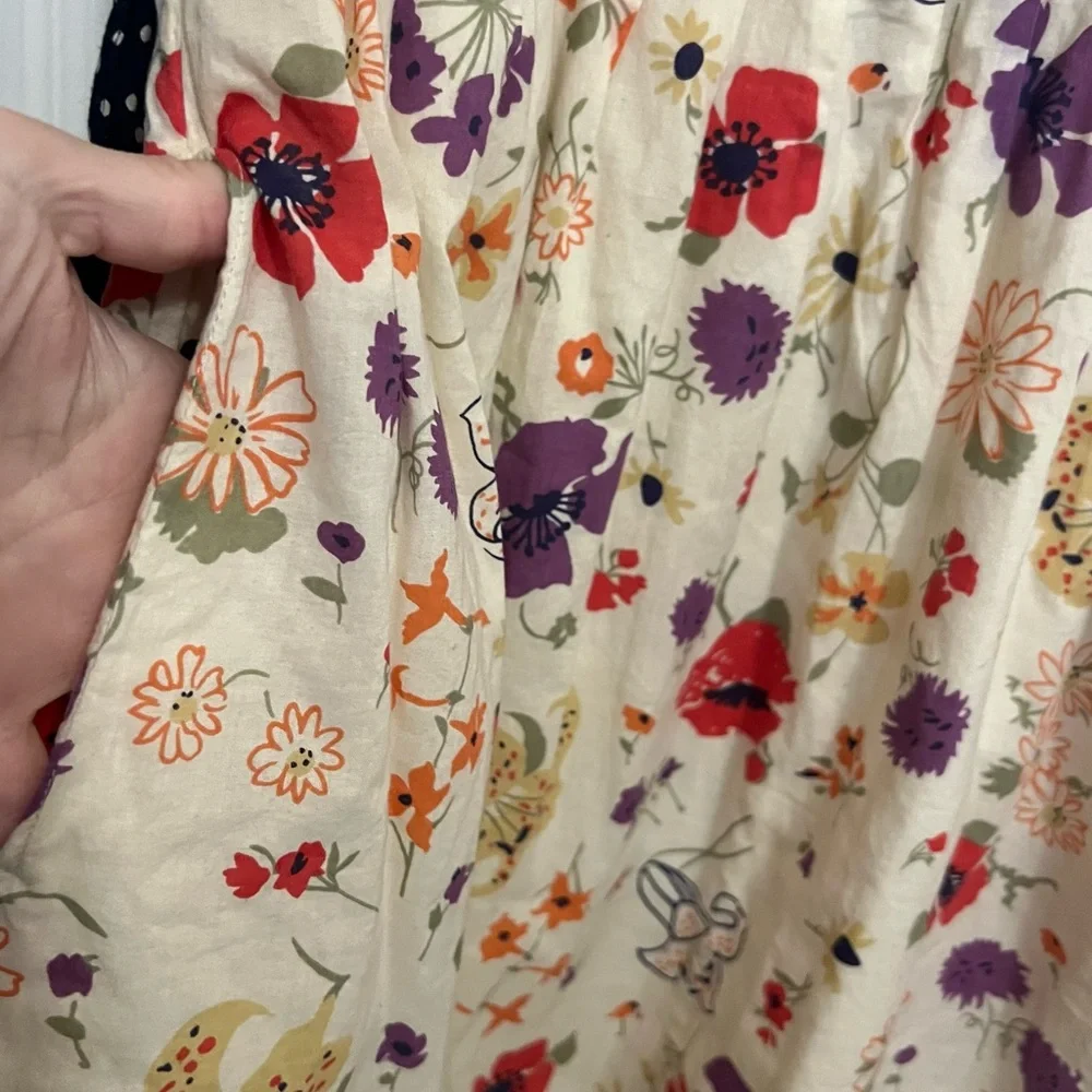 Anthropologie Cream Floral Midi Dress with Black Trim - Picture 4 of 16